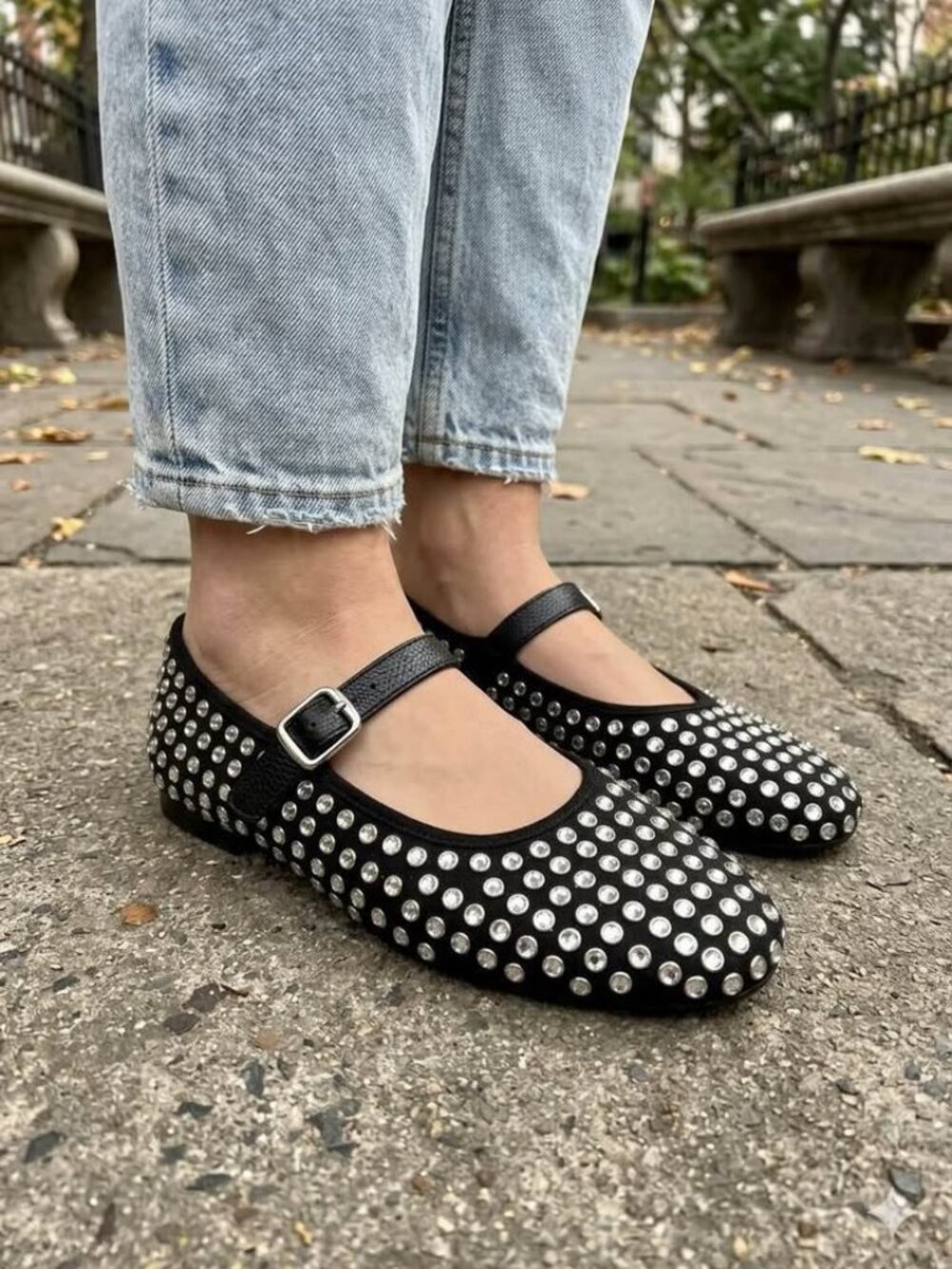 A New Day Black Rhinestone Ballerina Flats – Buckle Strap – Coquette